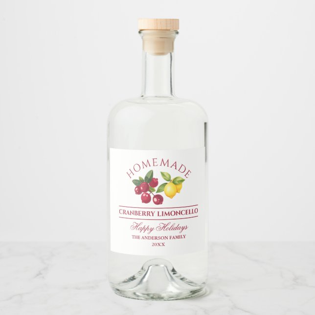 Étiquettes Pour Bouteilles De Liqueur Vacances de canneberge Limoncello maison (Devant)