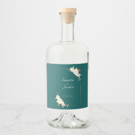 Étiquettes Pour Bouteilles De Liqueur Vert foncé avec Mariage Rose crème