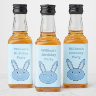 Étiquettes Pour Bouteilles De Liqueur Visage de Lapin Garçon Bleu Printemps Pâques Anniv