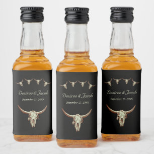 Étiquettes Pour Bouteilles De Liqueur Western Rustic Black Mariage Bull Crâne de vache
