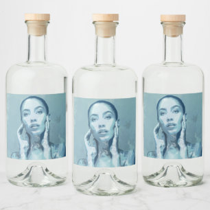 Étiquettes Pour Bouteilles De Liqueur "Woman in Blue" Premium Canvas