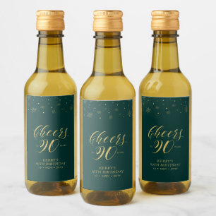Étiquettes Pour Bouteilles De Vin Acclamations Or et Vert 90 ans, Fête d'anniversair