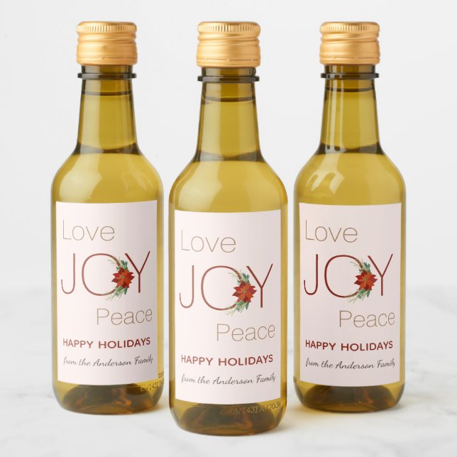 Étiquettes Pour Bouteilles De Vin Amour Joie paix Noël poinsettia (Bouteilles)