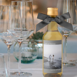 Étiquettes Pour Bouteilles De Vin Amour & Merci Mini photo minimaliste Mariage gris