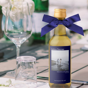 Étiquettes Pour Bouteilles De Vin Amour & Merci Minimal Marine Blue Photo Mariage Mi