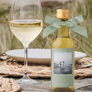 Étiquettes Pour Bouteilles De Vin Amour Merci Minimal Sage Vert Mariage Photo Mini