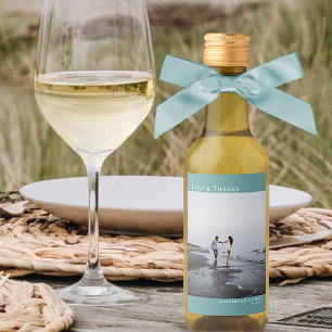 Étiquettes Pour Bouteilles De Vin Amour & Merci Turquoise Simple Mariage Photo Mini