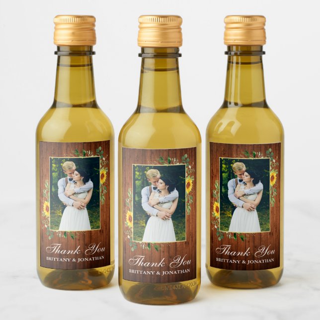 Étiquettes Pour Bouteilles De Vin Aquarelle Eucalyptus tournesol bois Mini (Bouteilles)