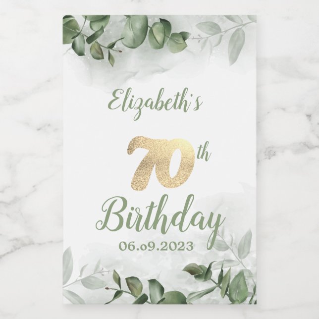 Étiquettes Pour Bouteilles De Vin Aquarelle Eucalyptus Vert 70e (Étiquettes simples)