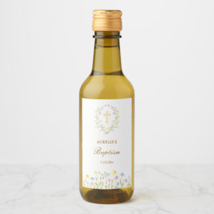 Étiquettes Pour Bouteilles De Vin Baptême Fleur sauvage Pastel