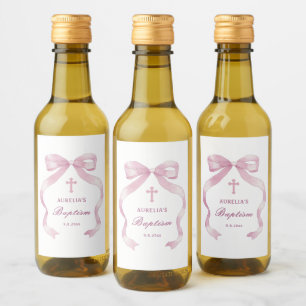 Étiquettes Pour Bouteilles De Vin Baptême rose