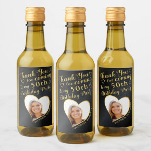 Étiquettes Pour Bouteilles De Vin Black and Gold 50th Birthday Photo Merci