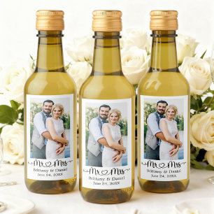 Étiquettes Pour Bouteilles De Vin Calligraphie Coeur M. et Mme Mariage Mini