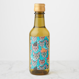 Étiquettes Pour Bouteilles De Vin Chat dans le casquette