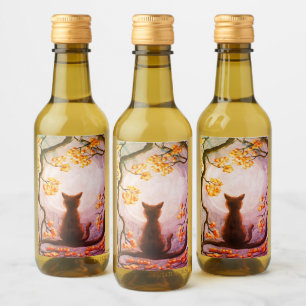 Étiquettes Pour Bouteilles De Vin Chat de Whimsical dans l'art de peinture de Pleine