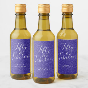 Étiquettes Pour Bouteilles De Vin Chic 50 Fabuleux Blue Parties scintillant Nom 50e 