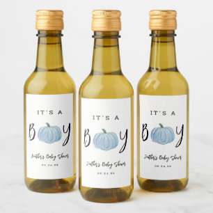 Étiquettes Pour Bouteilles De Vin Citrouille Bleu Automne C'est un garçon Baby showe