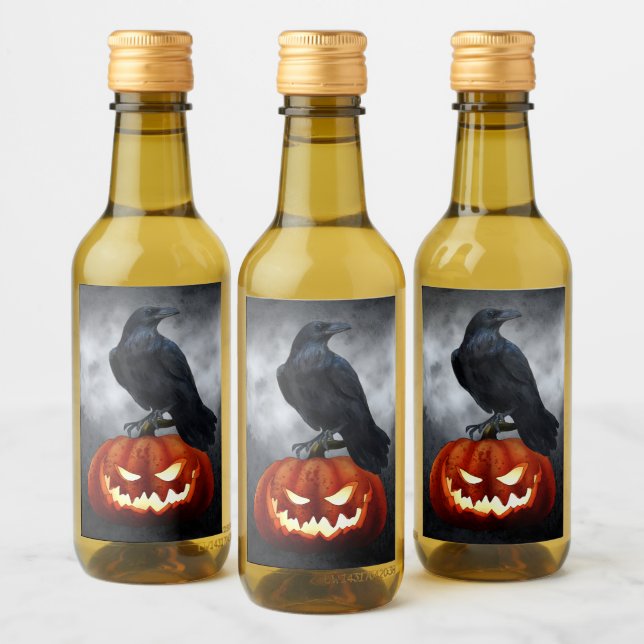 Étiquettes Pour Bouteilles De Vin Citrouille malin et Halloween corbeau (Bouteilles)