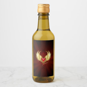 Étiquettes Pour Bouteilles De Vin Coeur rouge avec ailes d'or