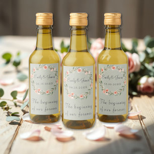 Étiquettes Pour Bouteilles De Vin Couronne rose verte et romantique