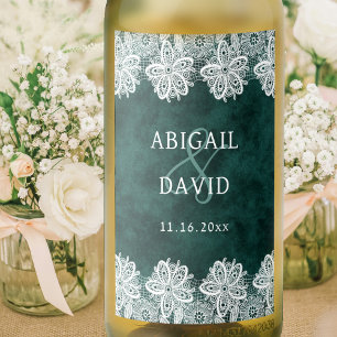 Étiquettes Pour Bouteilles De Vin Dentelle sur Emerald Green Faux Velvet Mariage Min