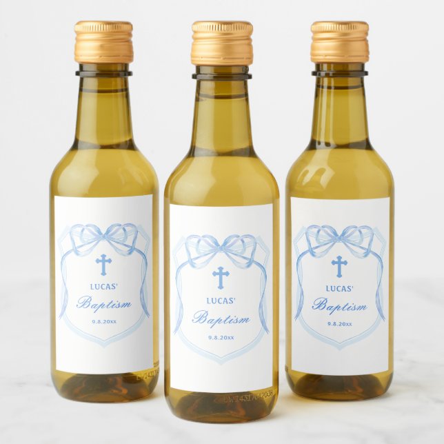 Étiquettes Pour Bouteilles De Vin Élégant Baptême de crête de mât bleu clair (Bouteilles)