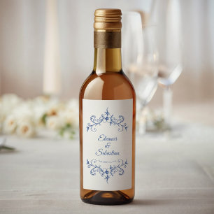 Étiquettes Pour Bouteilles De Vin Elégant Vintage Romance Dusty Blue Mariage Mini