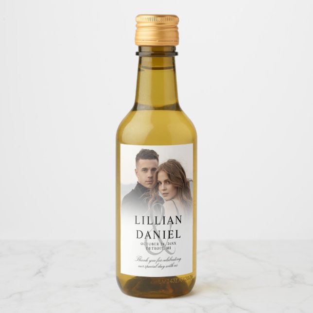 Étiquettes Pour Bouteilles De Vin Élégante Photo Mariage Mini (Devant)