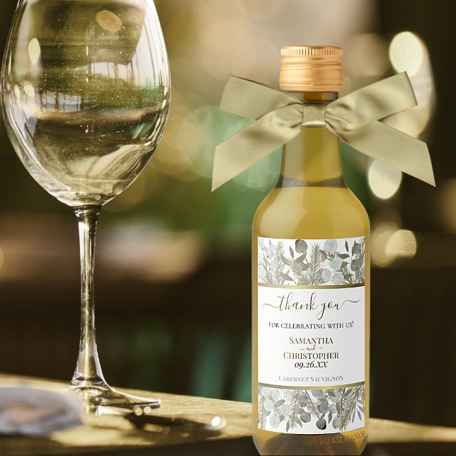 Étiquettes Pour Bouteilles De Vin Eucalyptus Hiver Greens Merci Mini Mariage (Créateur téléchargé)
