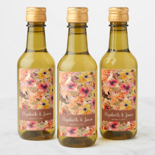Étiquettes Pour Bouteilles De Vin Fleurs d'automne Terracotta Mariage Mini