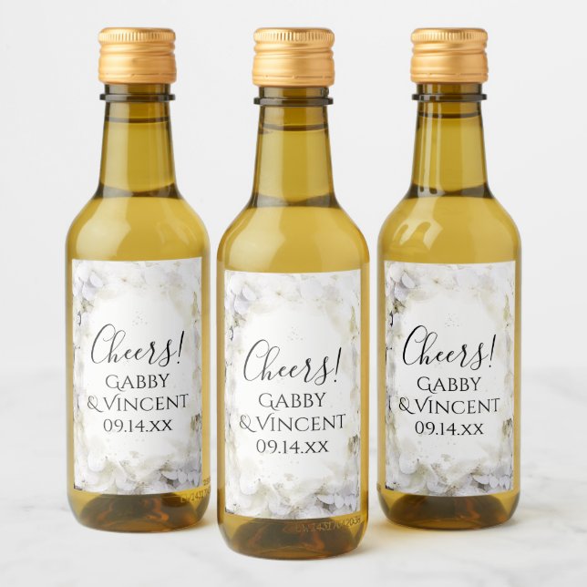 Étiquettes Pour Bouteilles De Vin Fleurs d'hydrangée blanche Mariage d'aquarelle (Bouteilles)
