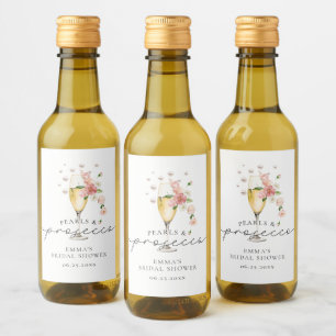 Étiquettes Pour Bouteilles De Vin Floral Pearls & Prosecco Fête des mariées Favorise