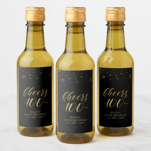 Étiquettes Pour Bouteilles De Vin Gold & Black Cheers 100 ans 100e fête d'anniversai