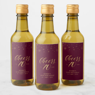 Étiquettes Pour Bouteilles De Vin Gold & Red Cheers 70 ans, 70e fête d'anniversaire