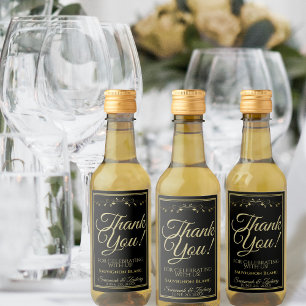 Étiquettes Pour Bouteilles De Vin Gold sur Mariage noir Mini Merci bouteille à vin