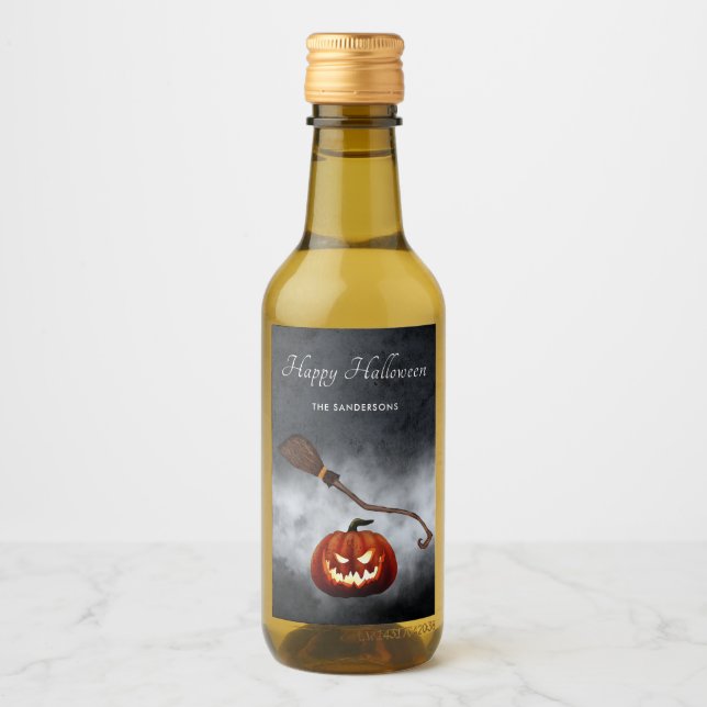 Étiquettes Pour Bouteilles De Vin Halloween Citrouille mal personnalisé (Devant)