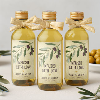 Étiquettes Pour Bouteilles De Vin Huile d'olive rustique Mariage infusée de feuillag