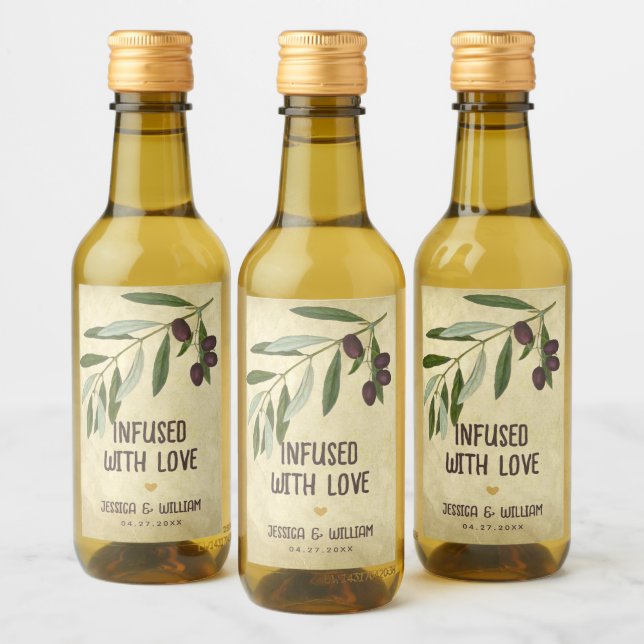 Étiquettes Pour Bouteilles De Vin Huile d'olive rustique Mariage infusée de feuillag (Bouteilles)