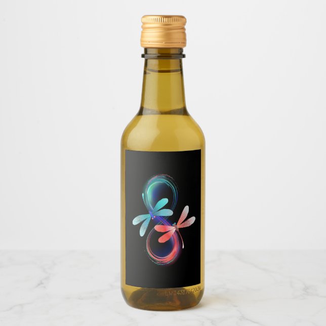 Étiquettes Pour Bouteilles De Vin Infini avec des libellules lumineuses (Devant)