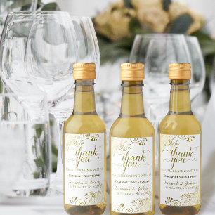 Étiquettes Pour Bouteilles De Vin Lacy Gold sur le Merci Mariage blanc Mini