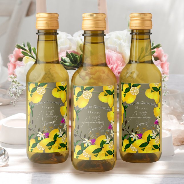 Étiquettes Pour Bouteilles De Vin Lemon Squeeze  (10th Wedding Anniversary Lemon Squeeze Wine Label)