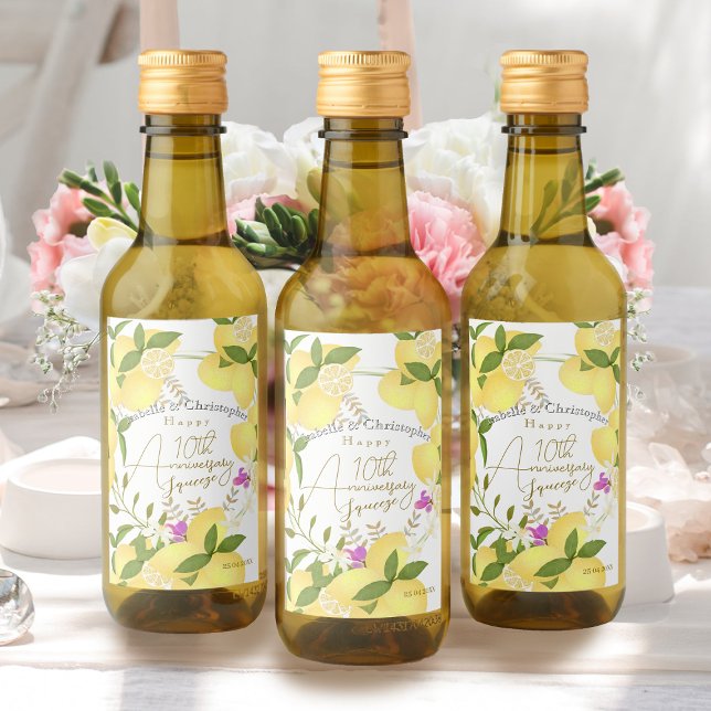 Étiquettes Pour Bouteilles De Vin Lemon Squeeze  (10th Wedding Anniversary Lemon Squeeze Wine Label)