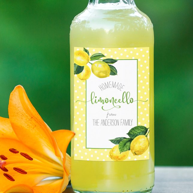 Étiquettes Pour Bouteilles De Vin Limoncello aquarelle citron nom de script personna (Créateur téléchargé)