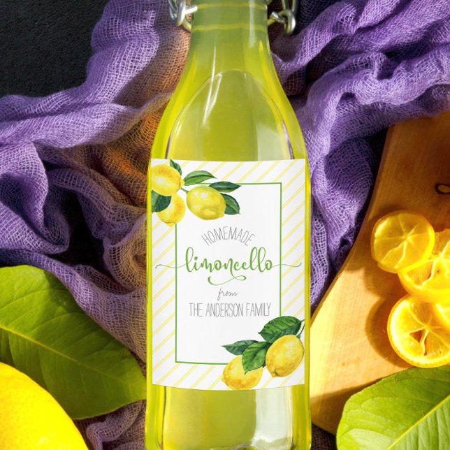 Étiquettes Pour Bouteilles De Vin Limoncello aquarelle citrons nom de script personn (Créateur téléchargé)