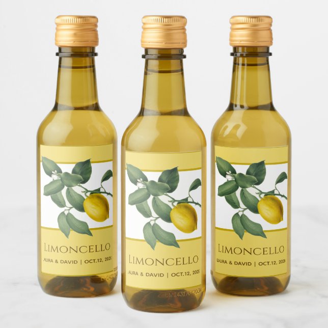 Étiquettes Pour Bouteilles De Vin Limoncello Citron jaune Vert Feuilles Fleur d'agru (Bouteilles)