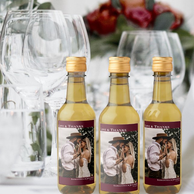 Étiquettes Pour Bouteilles De Vin Love & Thanks Bourgogne Simple Photo de mariage Mi (Créateur téléchargé)