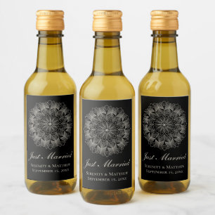 Étiquettes Pour Bouteilles De Vin Mandala Indien Boho Noir Mariage Juste Mariés