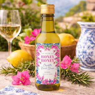 Étiquettes Pour Bouteilles De Vin Mariage Bougainvillea Rose Carreaux Bleus