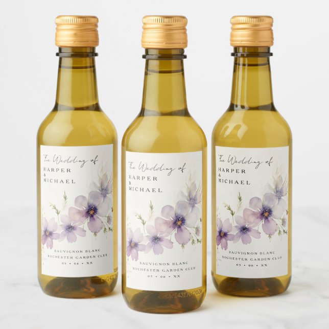 Étiquettes Pour Bouteilles De Vin Mariage personnalisé fleurs cosmos bleu (Bouteilles)