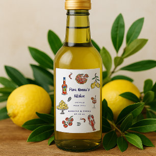 Étiquettes Pour Bouteilles De Vin Mini Favor Doodle d'été italien méditerranéen 